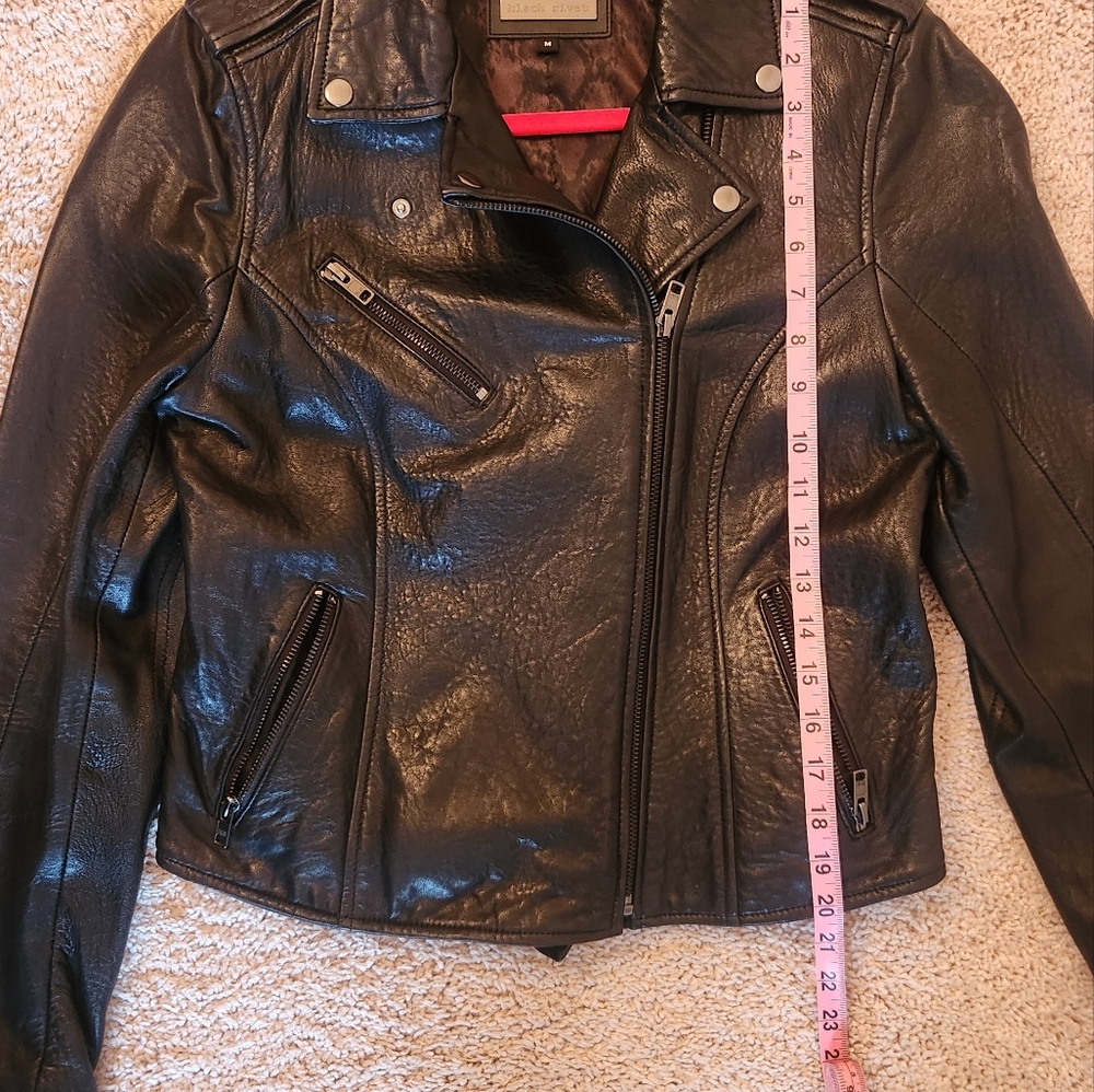 Black Rivet Leather Jacket Women's Black Moto Zip Up Biker Coat Size Medium - Picture 6 of 9